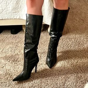 Public Desire Brand Black Crocodile Knee High Boots. Size 9.
